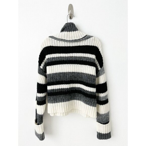NWT Anthropologie Striped Turtleneck Sweater L Black White Wool-Blend - Picture 7 of 9